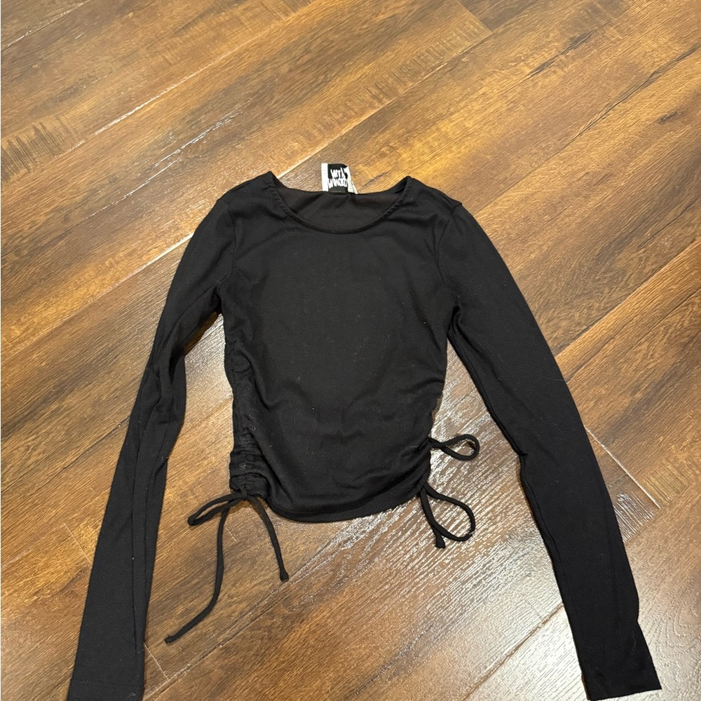Princess Polly Black Long Sleeve Ruched Side Tie Top